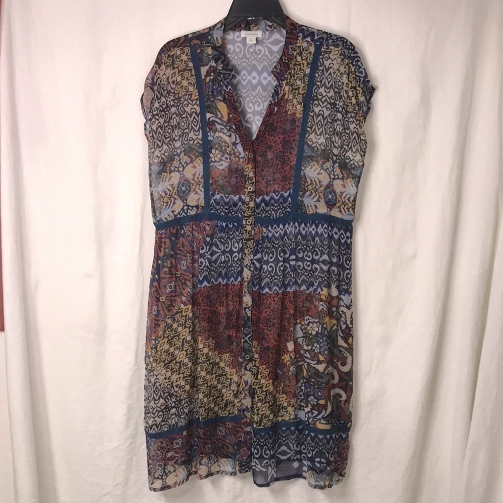 Sundance Cardigan Topper Mixed Print Sheer Size S Button Front Flowy Boho
